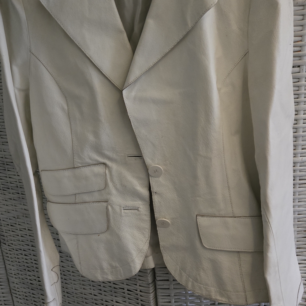 Black Rivet Cream Leather Blazer Jacket